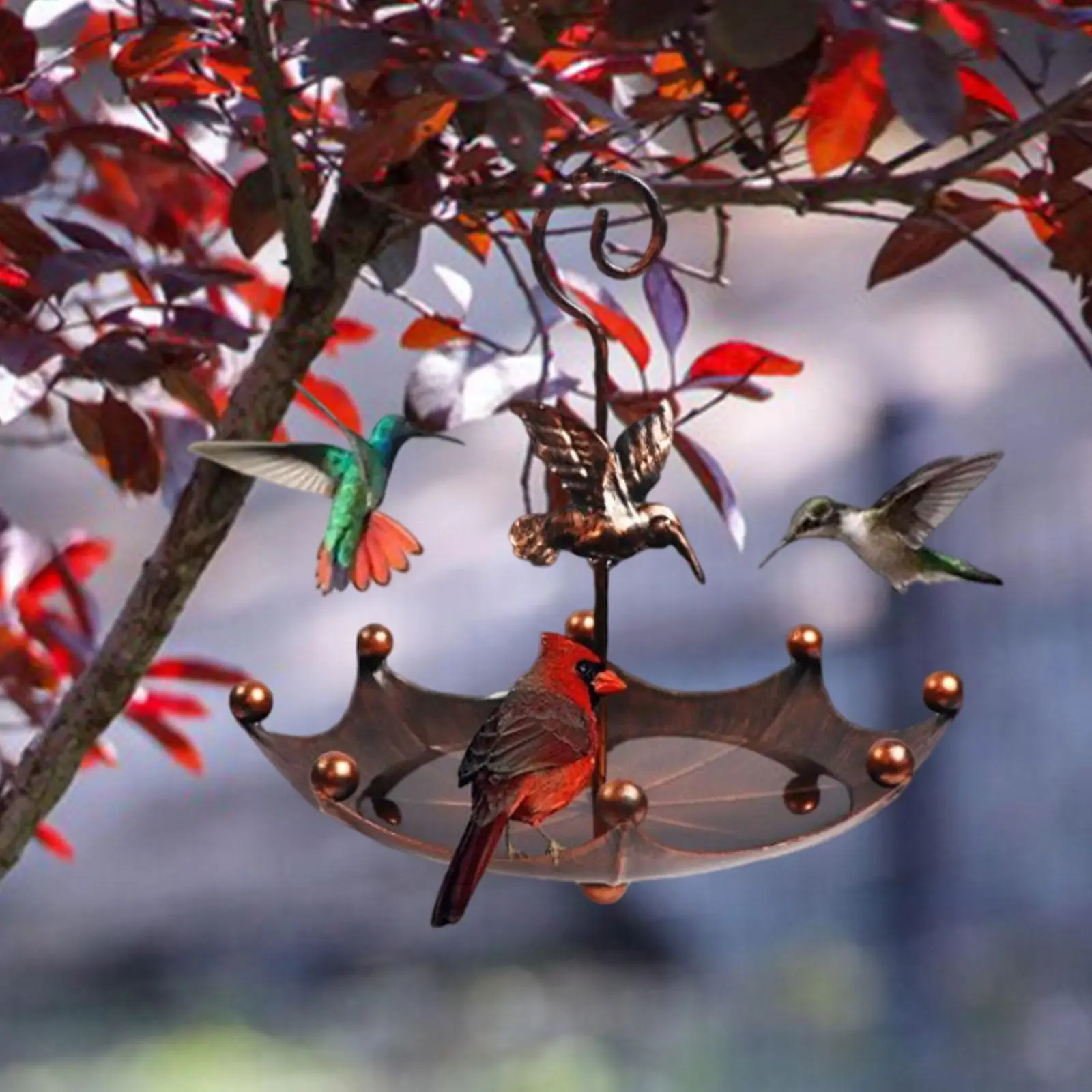 Bird Feeder Tray Patio Gift Landscape Decorative Bird House Feeding Station Hanging Bird Bath for Park Porch Fence Deck Backyard