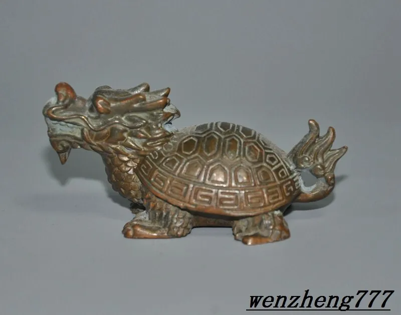 

2.4-Inch Chinese Bronze Carving Feng Shui Fortune Dragon Turtle Godly Beast Statue - Brass animal sculpture