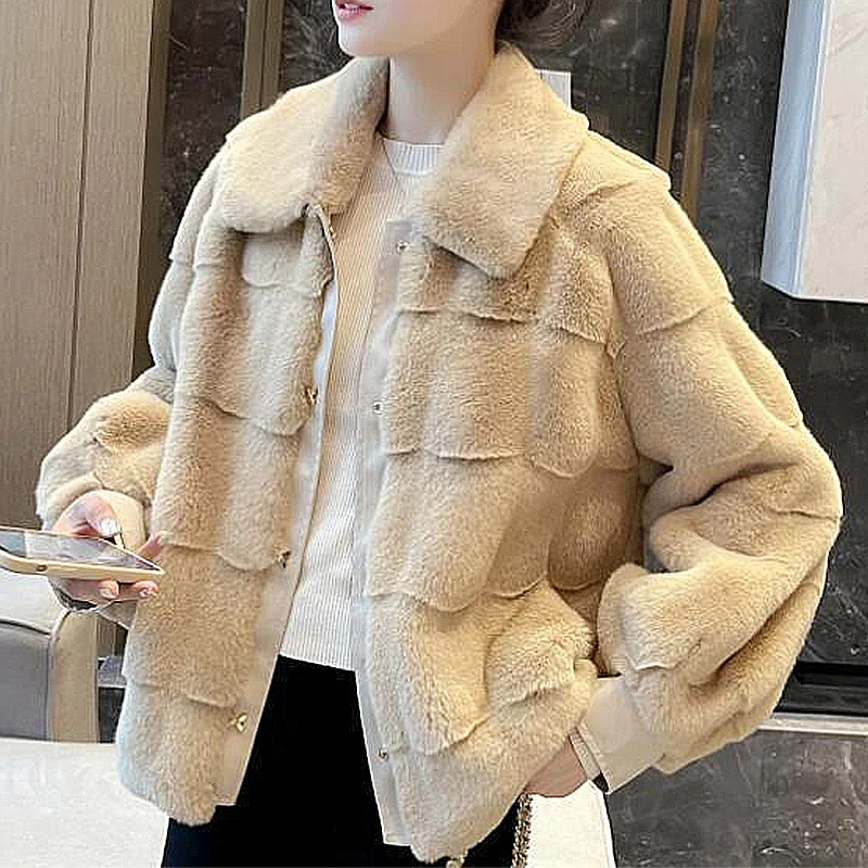 Mink Fur Coat Warm Plush Jackets Women Winter Outerwear 2024 Faux Fur Coat Female Artificial Rex Rabbit Fur Jacket Fluffy Coats