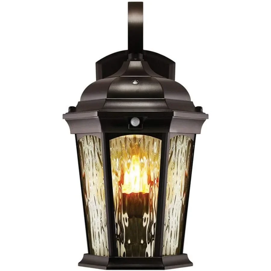 Euri Lighting EFL130WMD Lampada da portico con fiamma tremolante con vetro d'acqua e luce di sicurezza integrata in bronzo lucidato a olio Housin