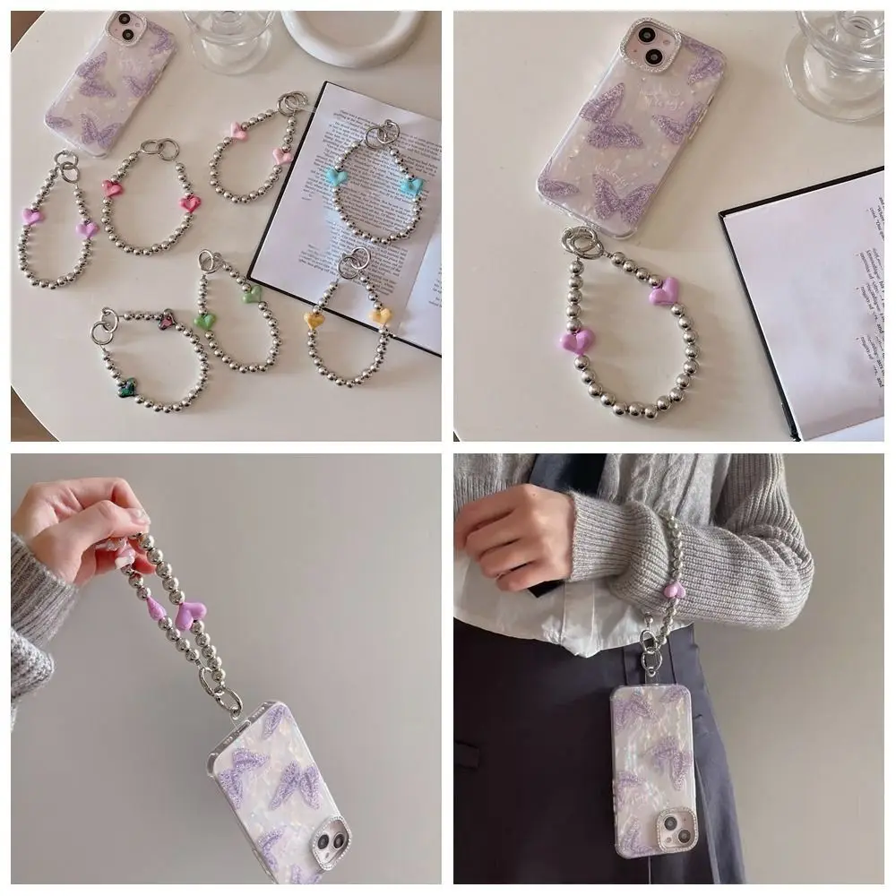 Phone Holder Beads Phone Chain Heart Anti-Lost Colorful Beaded Lanyard Mobile Phone Lanyard Earphone Case Decoration