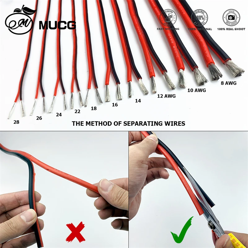 100m/roll 2 Pin Silicone wire Black Red Double Cable Very Soft Heat-resistant Electrical wires For Auto Car Battery UAV Inverter