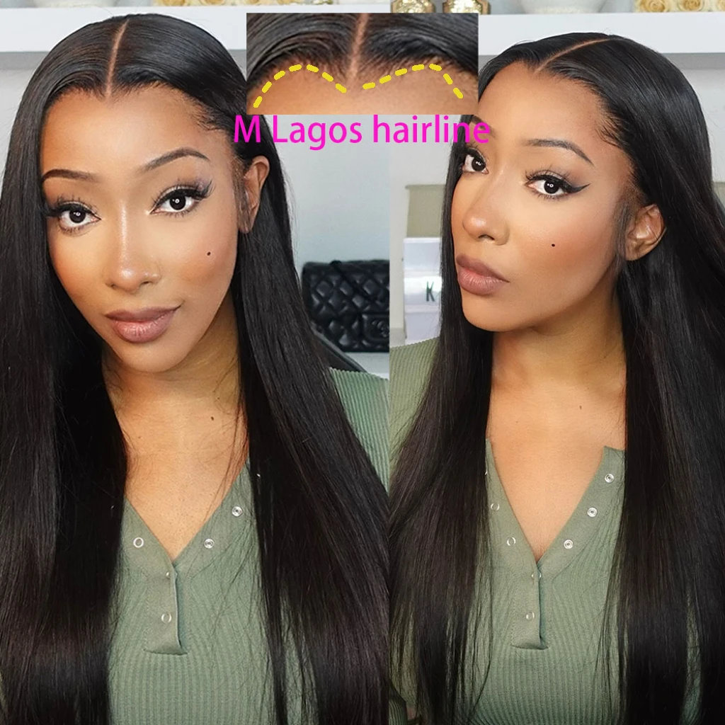 

Lagos Hairline Straight Wig 300/400 High Density M Hairline 13x6 HD Transparent Lace Frontal Wig 16-42 Inch for Women PrePlucked