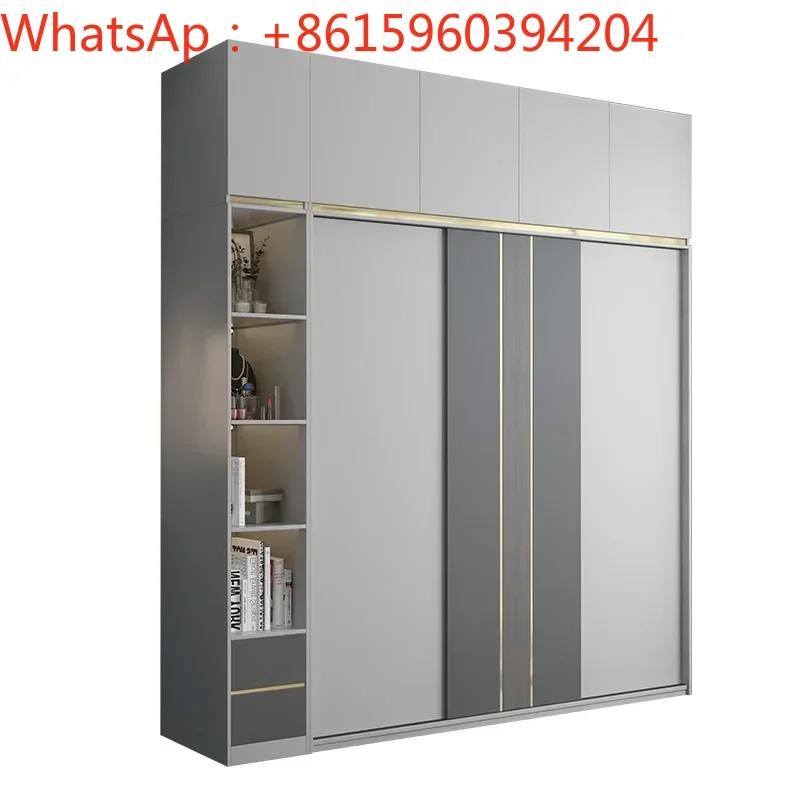 Armario nórdico con puertas correderas, mueble para dormitorio doméstico, armario grande sencillo, moderno, ligero y lujoso con mueble superior