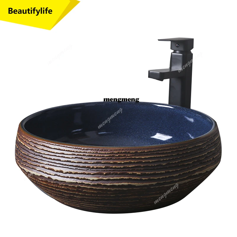 

A53 Балкон Мыть руку Шкаф для ванной комнаты Керамический умывальник Туалетный столик Бытовой винтажный круглый бассейн