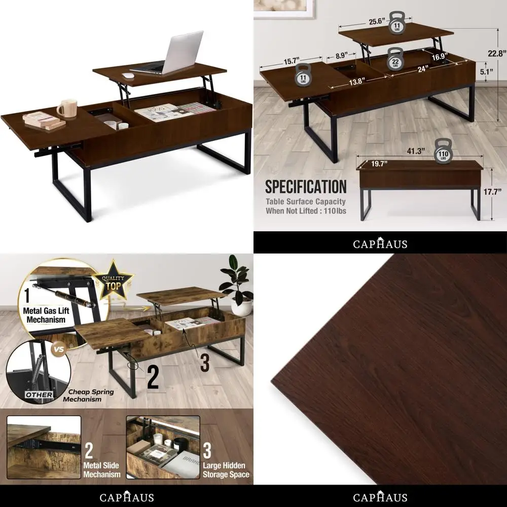 

Rising Top Coffee Table with Sliding Drawer and Hidden Storage for Modern Living Spaces