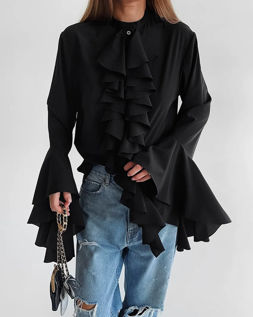 

Европейский и американский дизайн, рубашка с длинными рукавами с рюшами, новый осенне-зимний топ высокого класса.