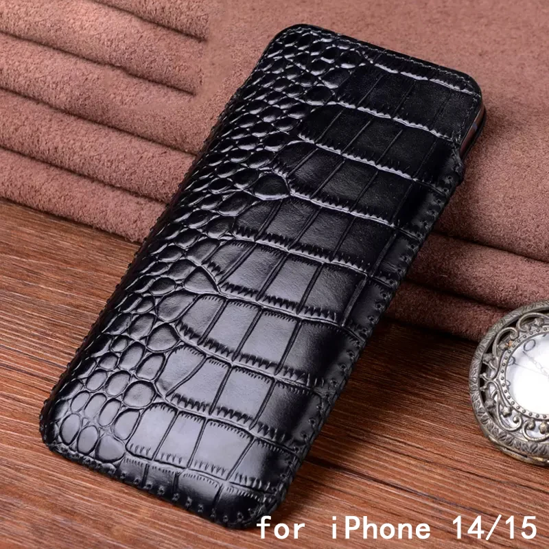 New Genuine Leather Pouch for iPhone 15/15 Pro Max Luxury Handmade Phone Case Carcasa for iPhone 15 Pro Bag for iPhone 15 Plus