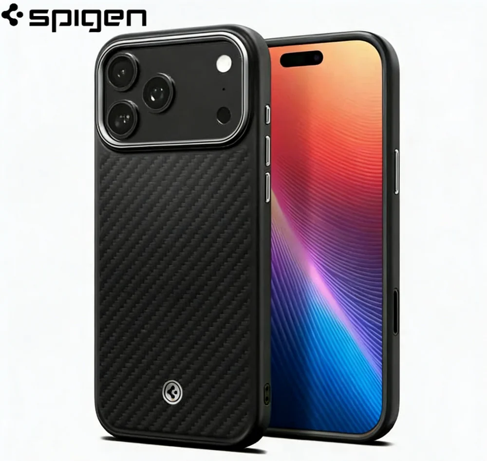 Spigen Enzo Funda de cuero MagFit para Magsafe para iPhone 17 Air 16 15 14 13 Pro Max Funda mate magnética de fibra de carbono a prueba de golpes