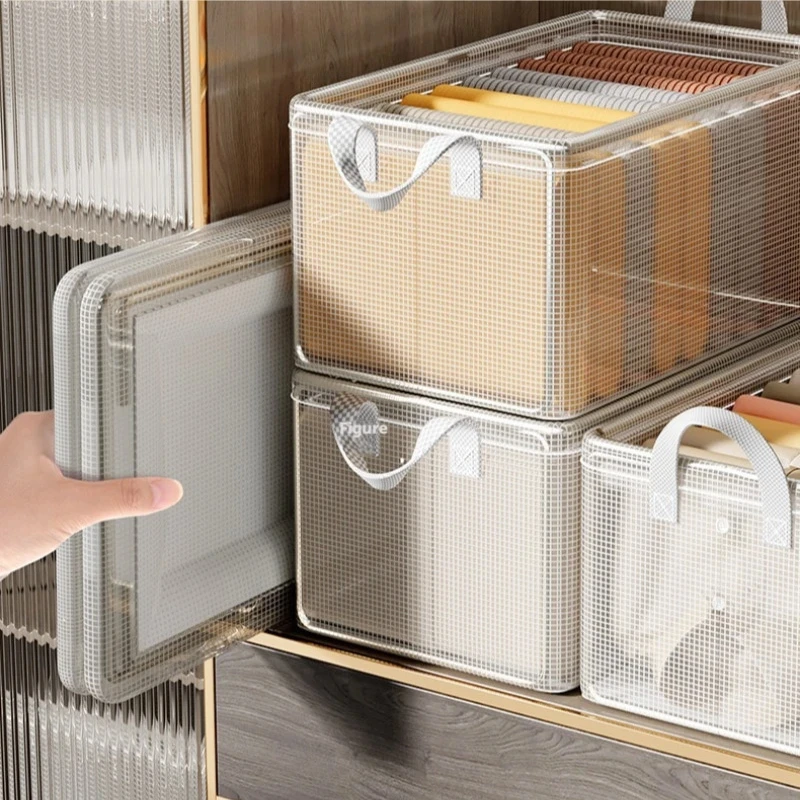 EcoFriendly Foldable Transparent Storage Box Waterproof Steel Shelf Home Closet Clothing Organizer Pvc Pants Fabric Storage Box