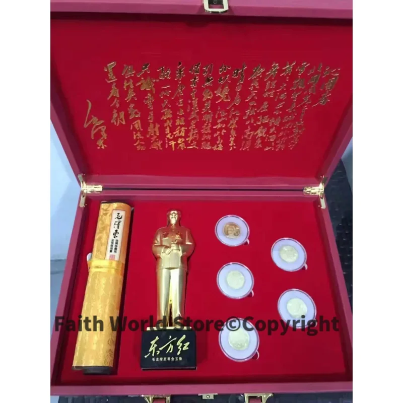 TOP business gift-CHINA national present great leader Chairman Mao, Mao Zedong 125th Anniversary Gold jade Collector souvenir