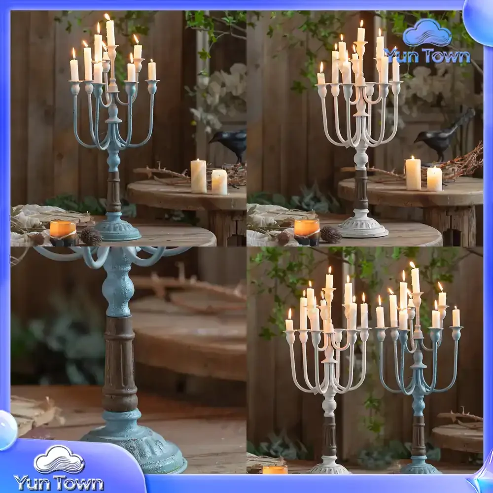 Vintage French Iron Candle Holder for Wedding Decoration Romantic Dinner Table Centerpiece Rustic Antique Metal Candelabra