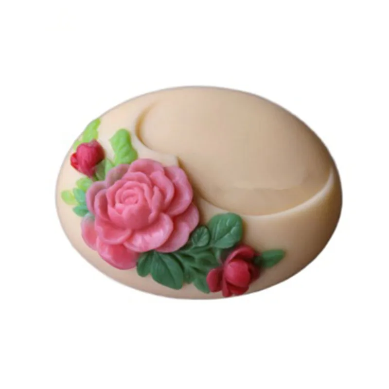 2023 Oval Shape Rose Flower Soap Mold Silicone Beautiful Floral Flower Soap Making Mold Candle Resin Crafts Cake Mousee Moulds