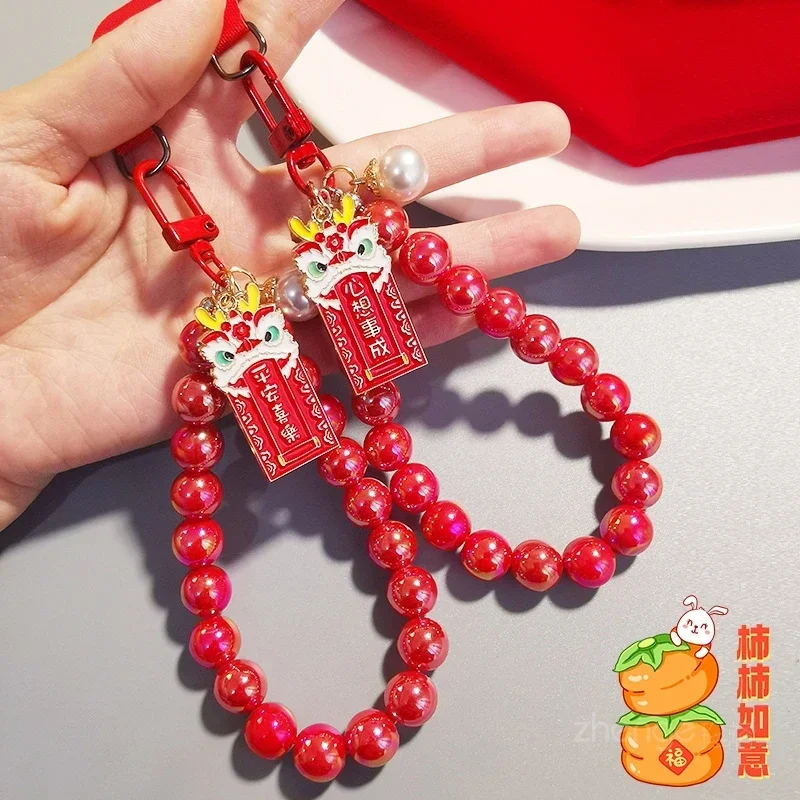 

Red Bead Bracelet Mobile Phone Lanyard Clip Universal Sling Chain Congratulations Rich Wish To Pendant Tag Mobile Phone Rope