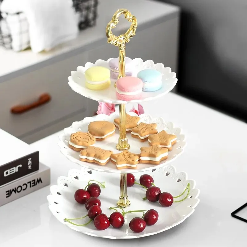 3 Layer Cake Stand Fruit Plate Tray Display Birthday Party Dessert Wedding Three Layer Cake Count Heart Rack Dessert Plate