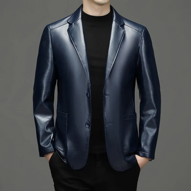Nuovi uomini blazer in vera pelle giacche abiti slim fit cappotti qualità maschile business casual abiti in pelle di pecora giacche 4XL