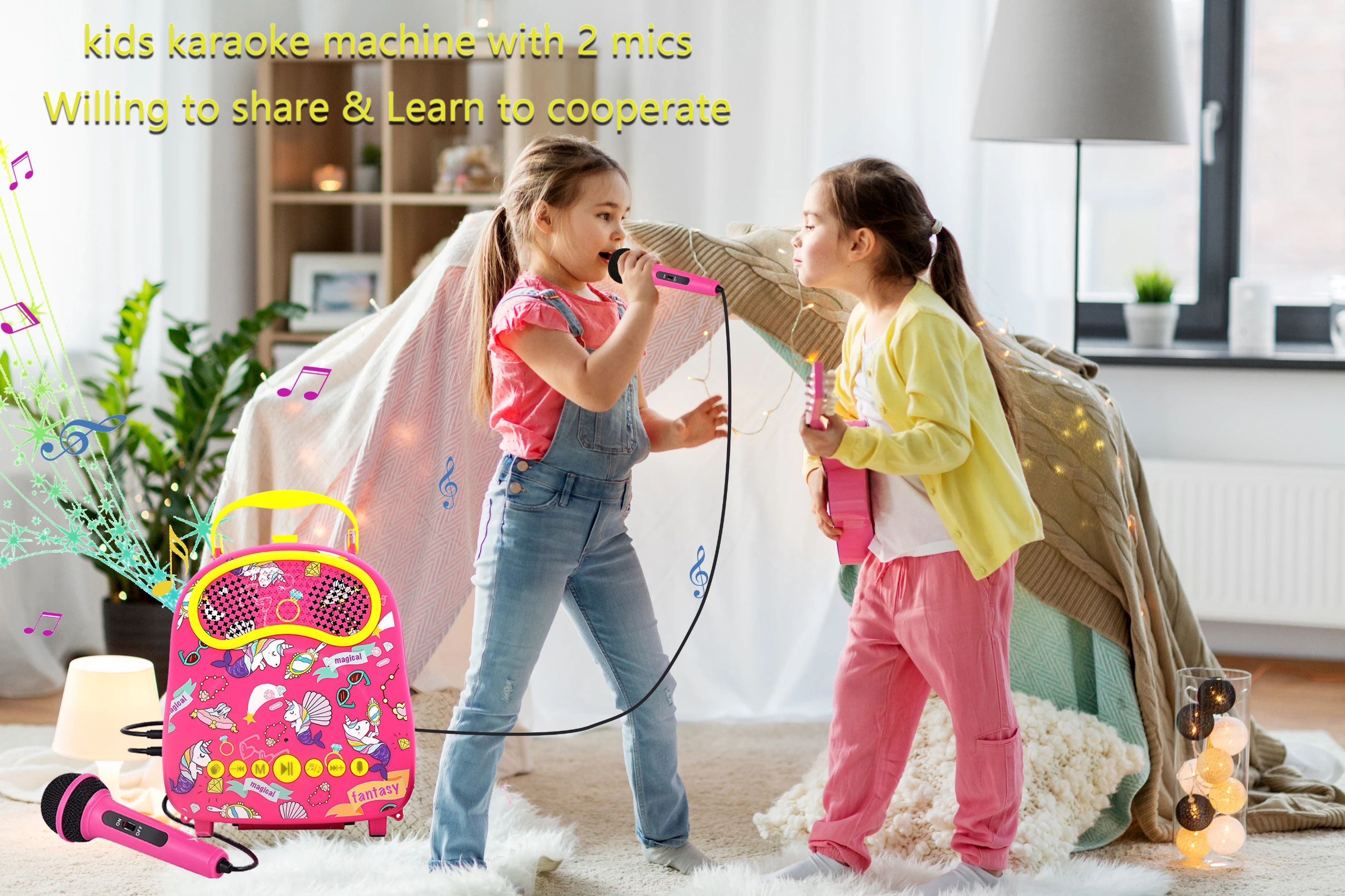 Free ship Kids Karaoke Machine with 2 Microphones for Girls Children Singing Machine Karaoke Music Toy for Birthday