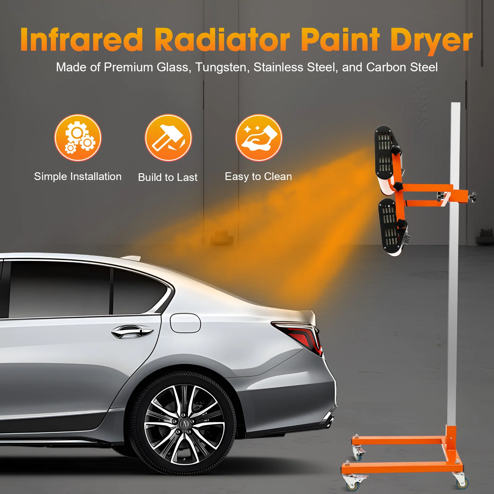 2000 W Infrarot-Heizkörper-Farbtrockner mit Stützsäule, Infrarot-Farbhärtungstrockner zum Trocknen von Farbe, Karosseriereparatur