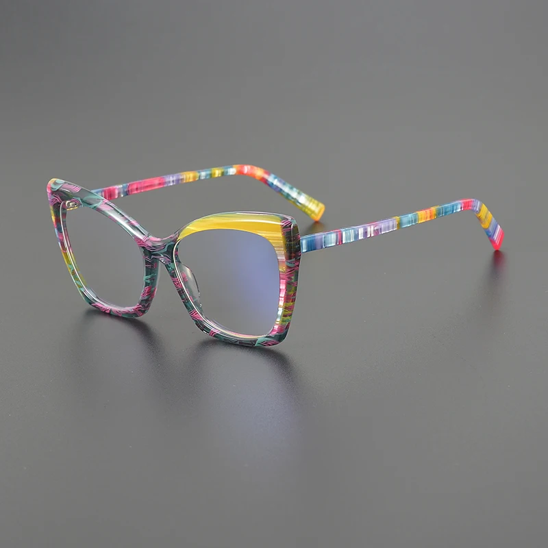 Fashion literary cat eye luxury brand glasses frame retro spell multi-color niche frame optical prescription myopia mirror femal