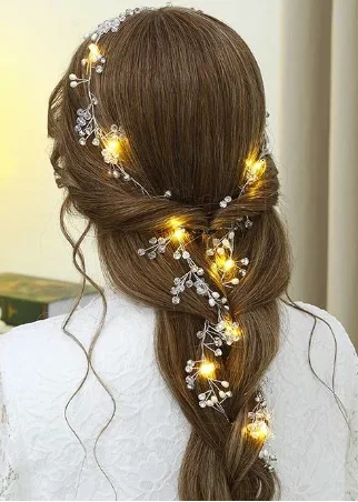 10pcs Women Girl Light Up Long Bride Wedding Hair Vine Bridal Silver Crystal Hair Accessories Costume Birthday Party Headpiece