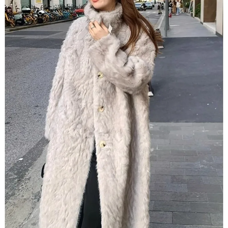 

2025 Winter New Style Stand-Collar Lamb Wool Coat for Women Long-Sleeved Thickened, Eco-Friendly Fur Coat for Women