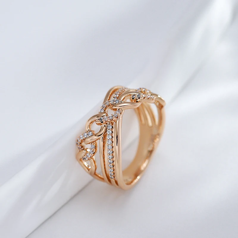 JULYDREAM Luxury Chain Design White Zircon Smooth Crossing Rings Personality Wedding Party Women Jewelry Sexy Girls Accessories