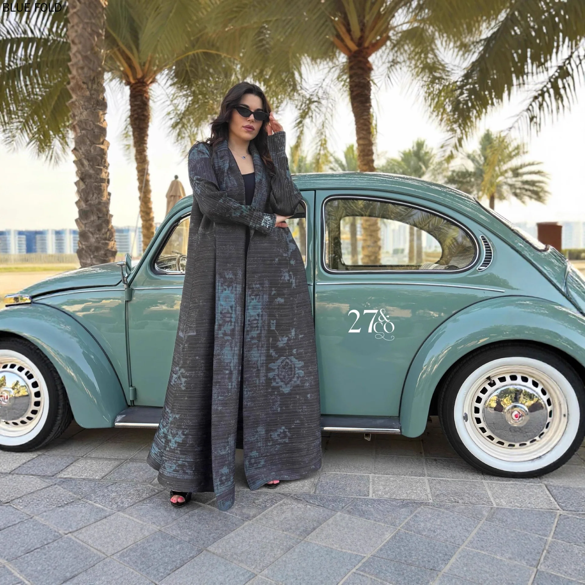 

Miyake Long Robe Pleated Versatile Elegant Trench Coat Long Robe Outerwear Cape Printed Women's Abaya Middle East