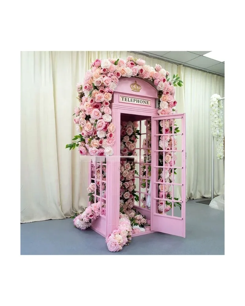 for LFB1646 Amazing Design Photo Props Telephone Booth Set with Artificial Flowers for Wedding Hotel Salon Decorations