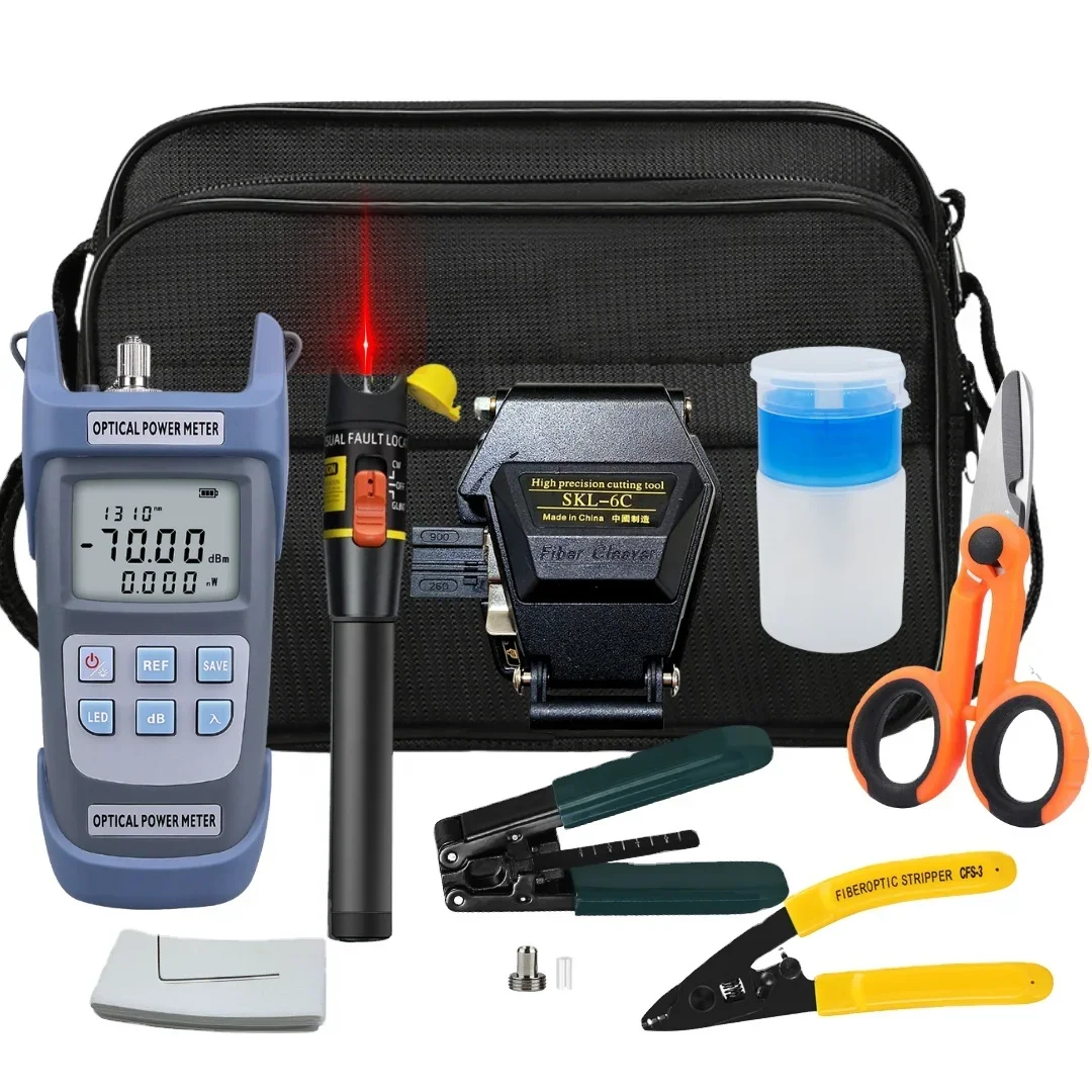 2026/Fiber Optic FTTH Tool Kit SKL-6C Include Fiber Cleaver Optical Power Meter 10MW Visual Fault Locator Wire Stripper Fiber Op