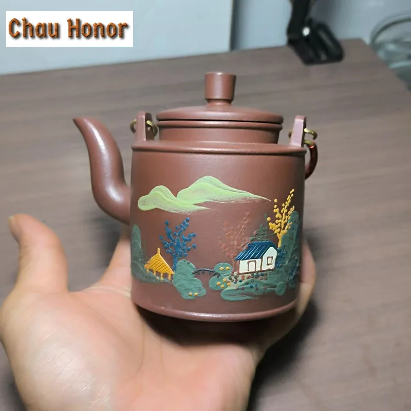 

250 мл Исин Фиолетовая глина Подъемная ручка Чайники Ведро ручной работы Горшок Сырая руда Грязь Чайник для заваривания чая с фильтром Zisha Чайный набор Подарок