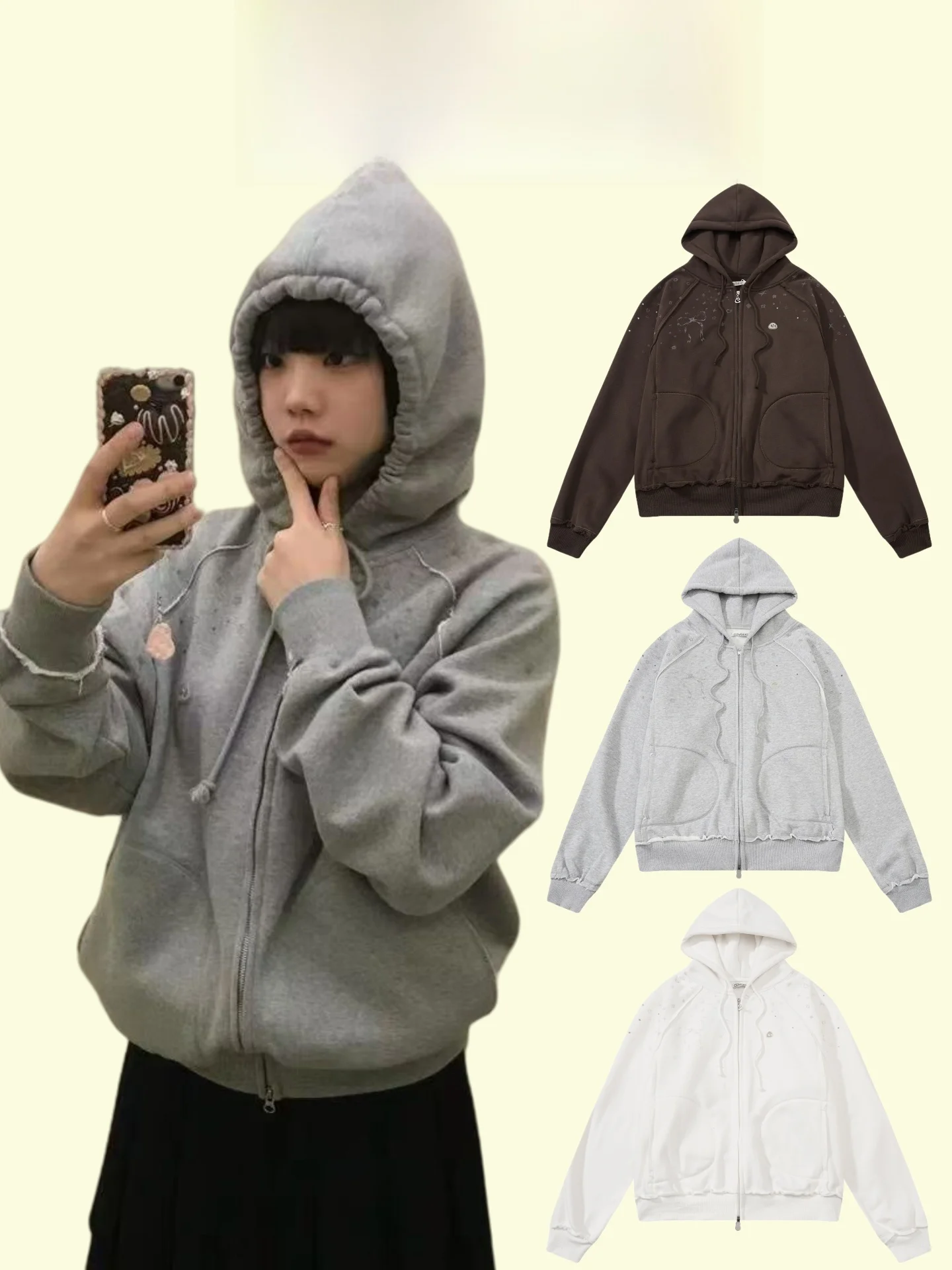 

Coyseio Star Knot Hoodie Jaet Women's Loose Fit Long Sve Fce Lined Autumn Winter Outerwear Hooded Sweatirt