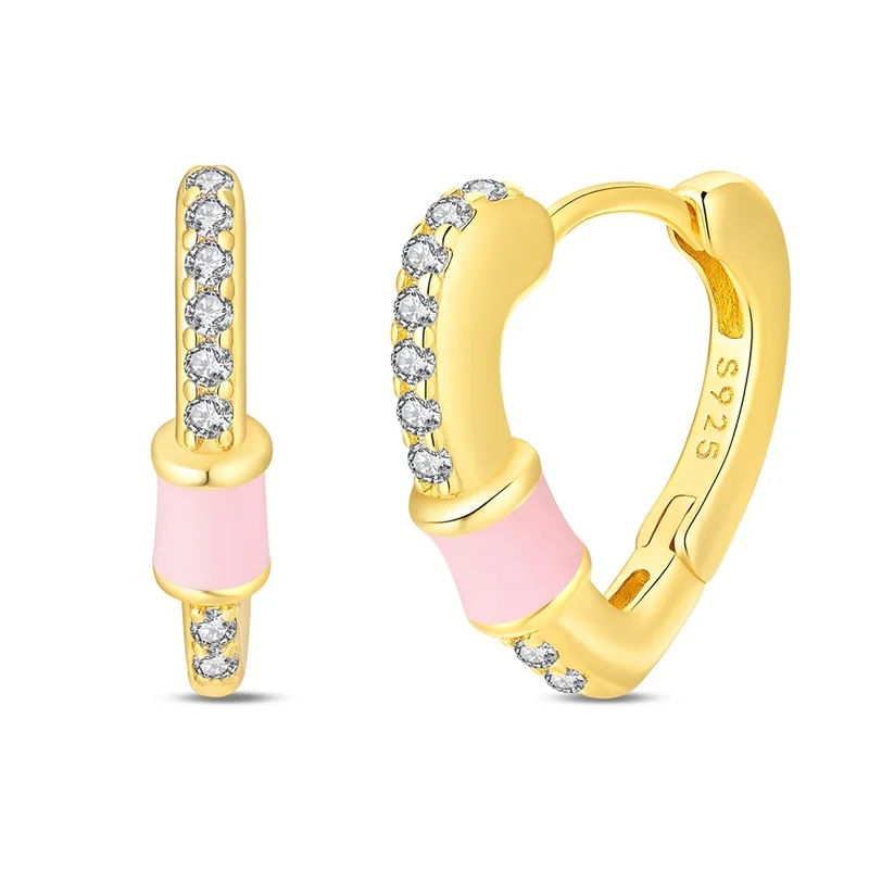 

Hot Sales 925 Sterling Silver Girl Heart Shaped Golden Earrings Sparkling CZ Zircon For Women Birthday Surprise Jewelry Gifts