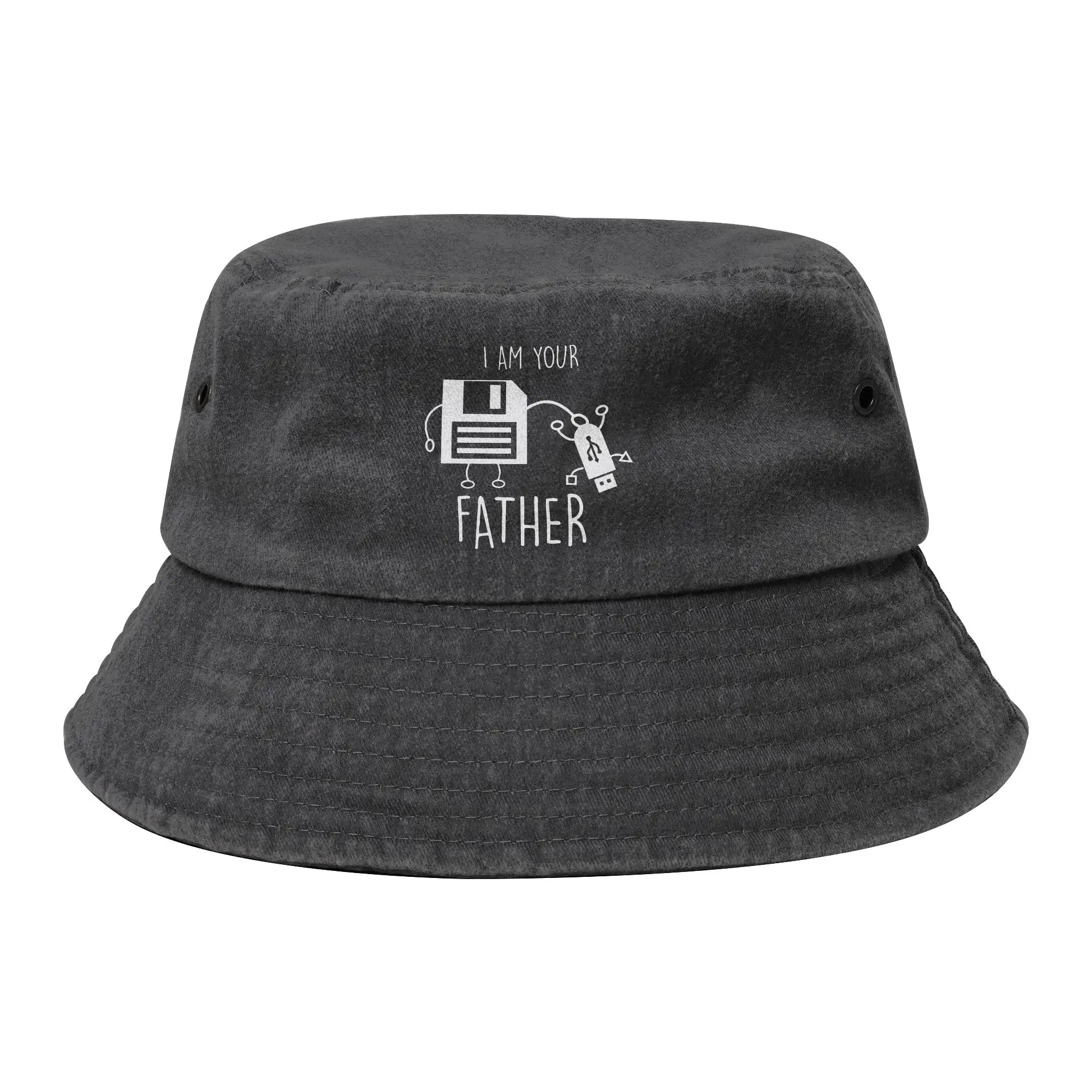 Unisex Distressed Denim Bucket Hat Funny USB Floppy Disk I Am Your Father Beach Hatwear Outdoor Sport Fishing Hat Boonie Hat