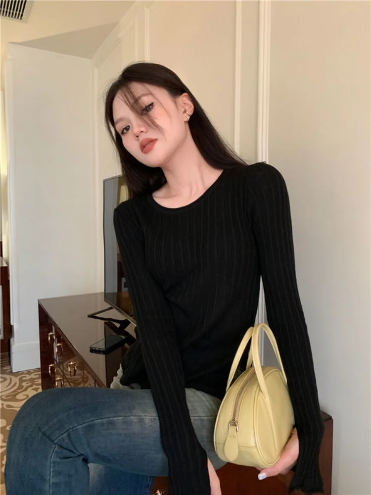 

Pullovers Women Slim Cropped Hotsweet Daily Sexy Inner Office Lady Pure Basic O-neck Popular Korean Style Knitted Harajuku Y2k