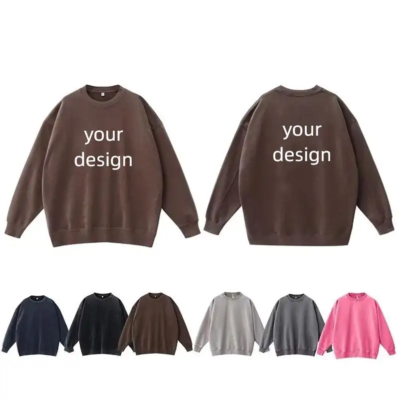 

400 г винтажная толстовка с круглым вырезом и персонализированным логотипом по индивидуальному заказу, большой размер, с заниженными плечами, свободный низ, верх