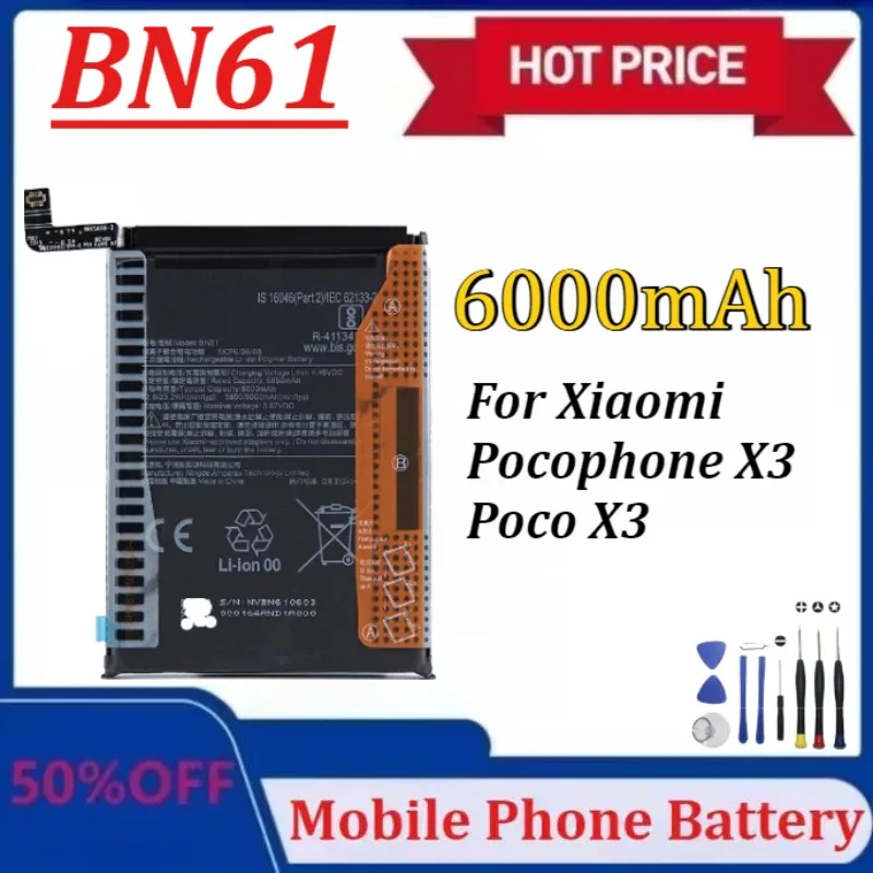 

Upgraded BN61 6000mAh Battery for Xiaomi Pocophone X3 Poco X3 Phone Replacement High-Capacity Batteries