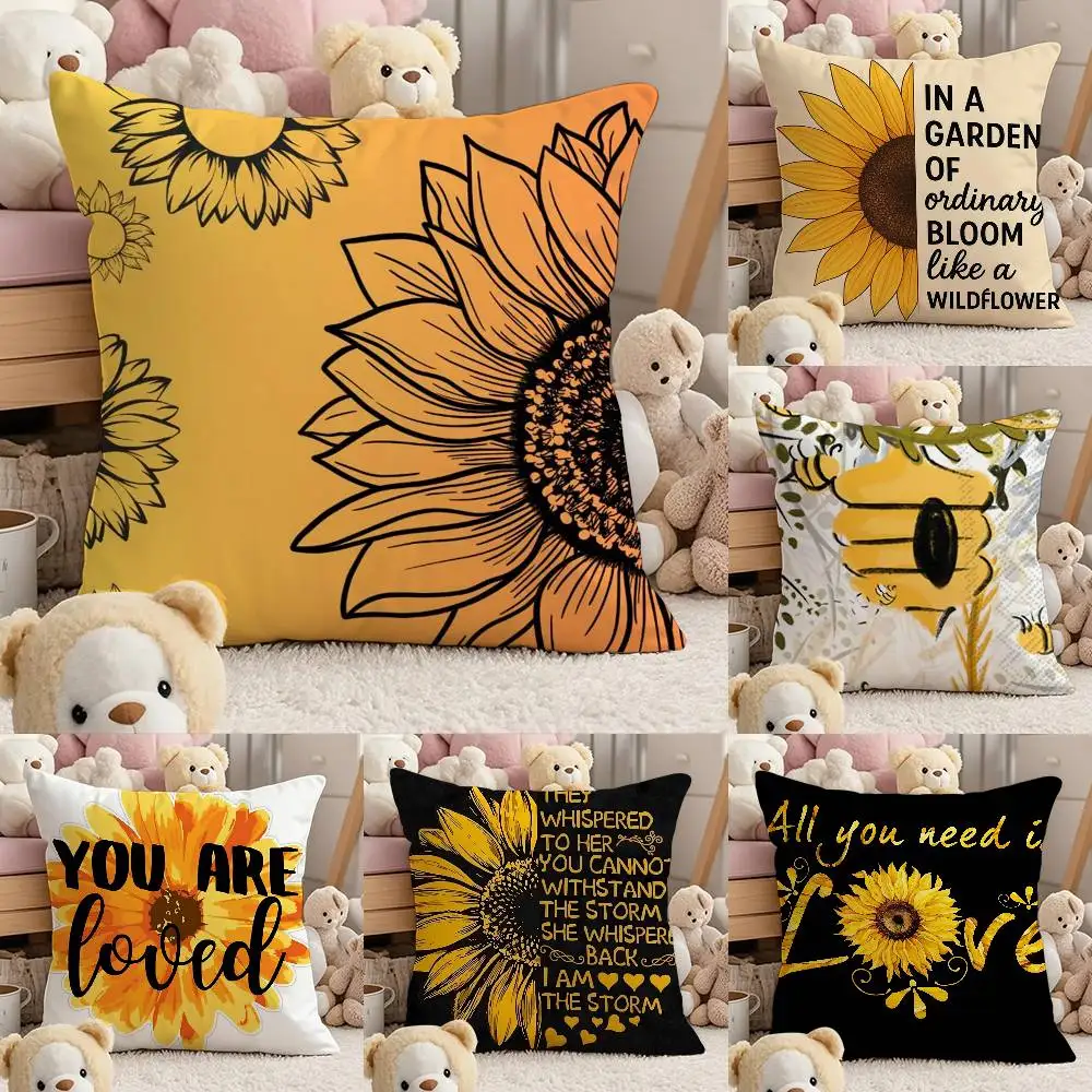 

Sunflower Patterns Series Pillow Case Comfort Sofa Bed Silky Elegant Invisible Zipper Custom Decorative Cushion Cover