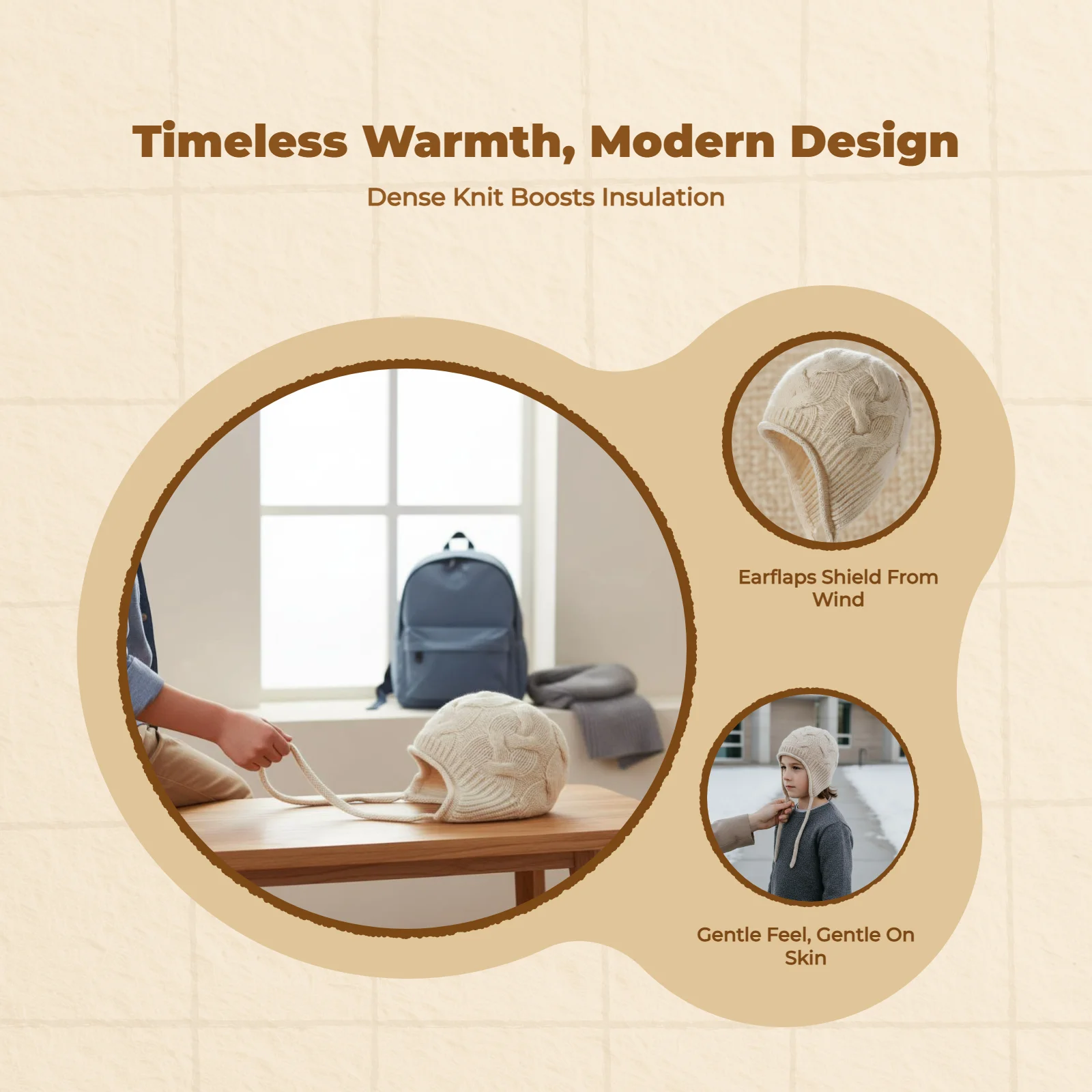 

Children Warm Knit Hat, Foldable Earflap, Boys Girls