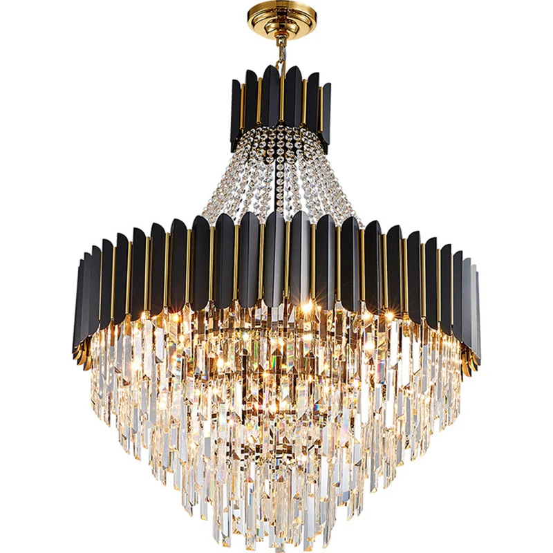 

Modern Crystal Chandelier Lighting For Living Room Luxury Black Hanging Lamp For Foyer Stair Hall Lobby Large Hanging Light