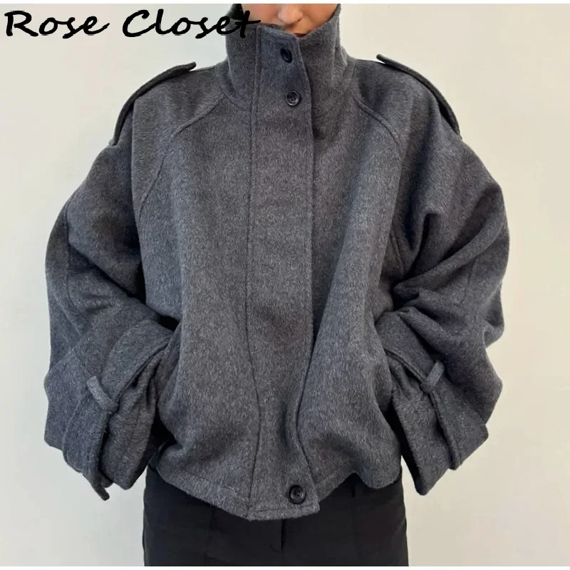 

Woolen Blend Women's Suede Short Coat Stand Collar Long Sleeve Loose Zipper Jackets 2025 NEW Autumn Winter Fashion Lady Outwears