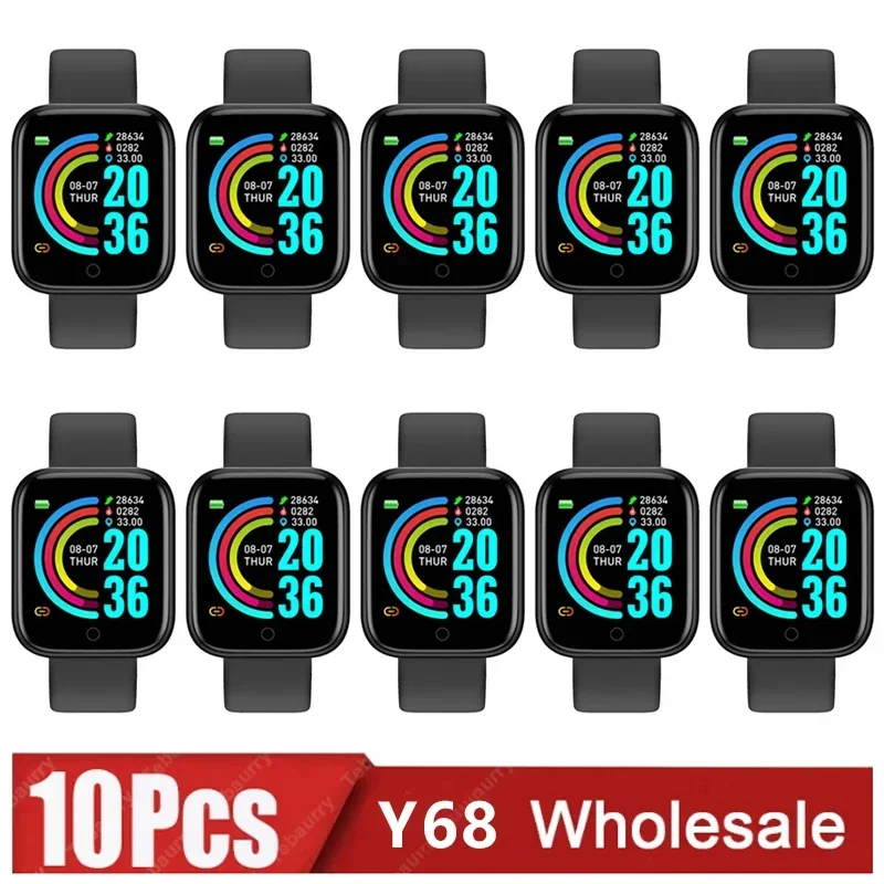 

10pcs Wholesale Smartwatch D20 Men Women Smart Watch Y68 Fitness Tracker Sport Heart Rate Monitor Wristwatch Pro for IOS Android