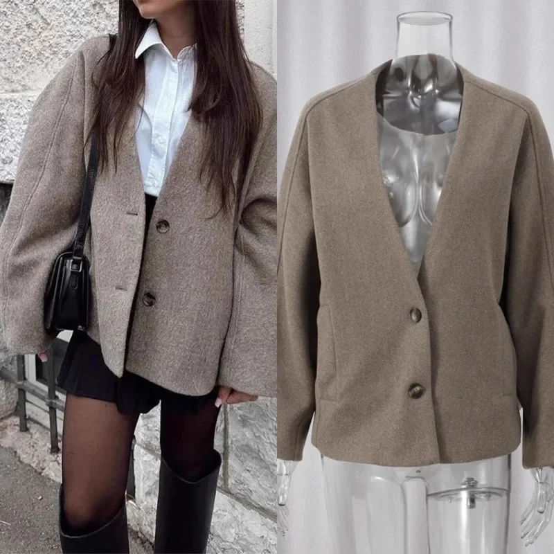 Gray Brown Frosted Velvet Retro Loose Lapel Coat European And American 2025 Autumn And Winter New Woolen Fashion Coat For Women