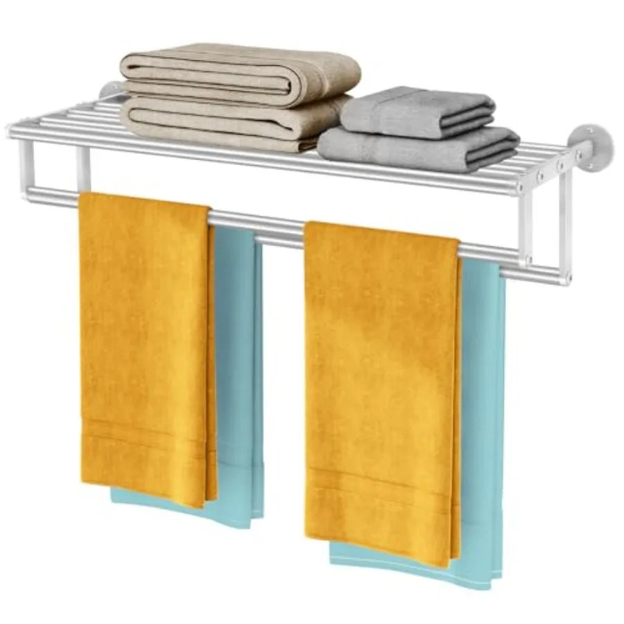 

Double Towel Racks for Bathroom, Towel Rack with Shelf, Towel Shelf with Double Towel Bar Brushed Nickel, Wall Mount Towel Hold
