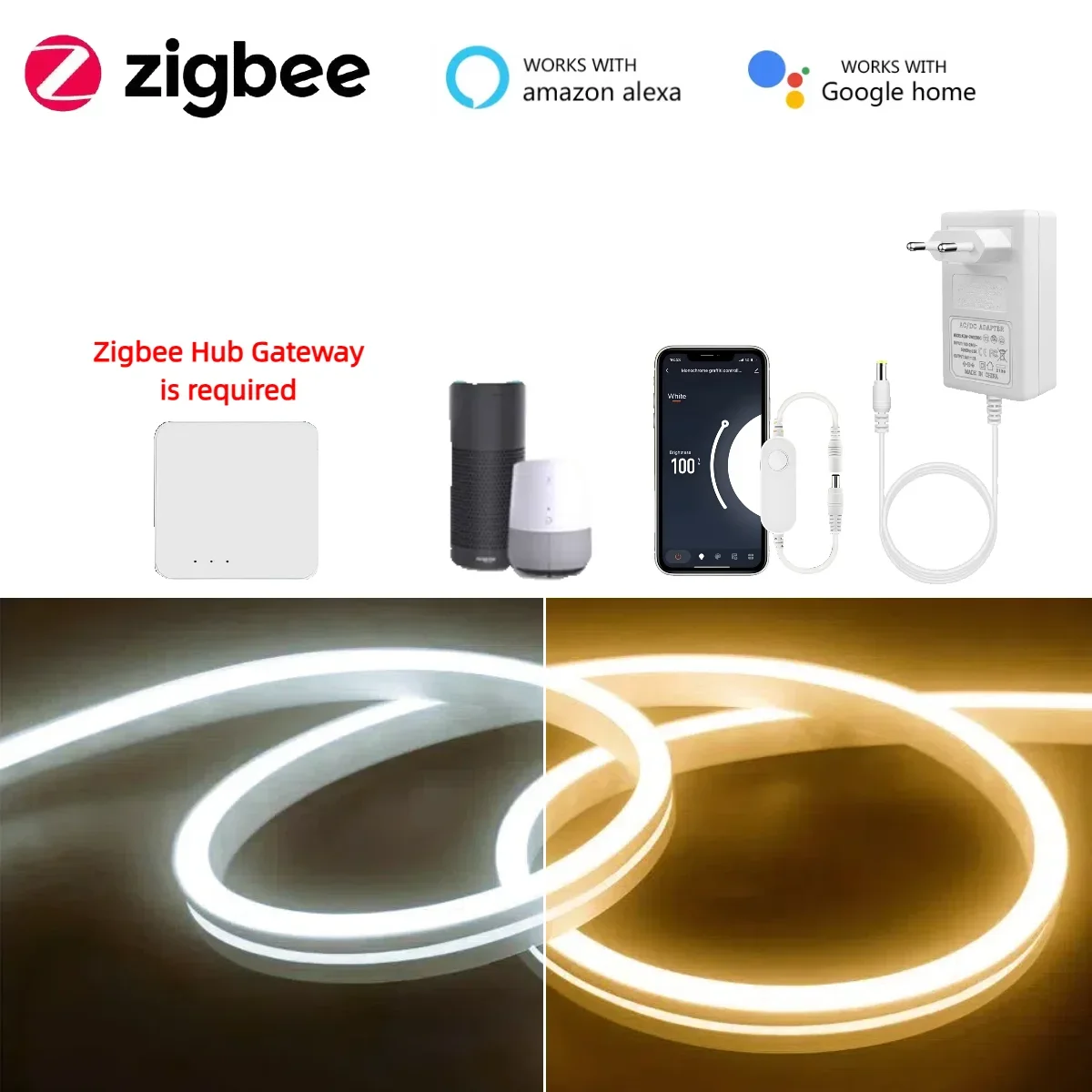 

EU 220V Zigbee Smart Neon Светодиодная лента Wi-Fi Управление через приложение Работа с шлюзом Zigbee Hub Alexa Google Assistant Echo Plus IFTTT