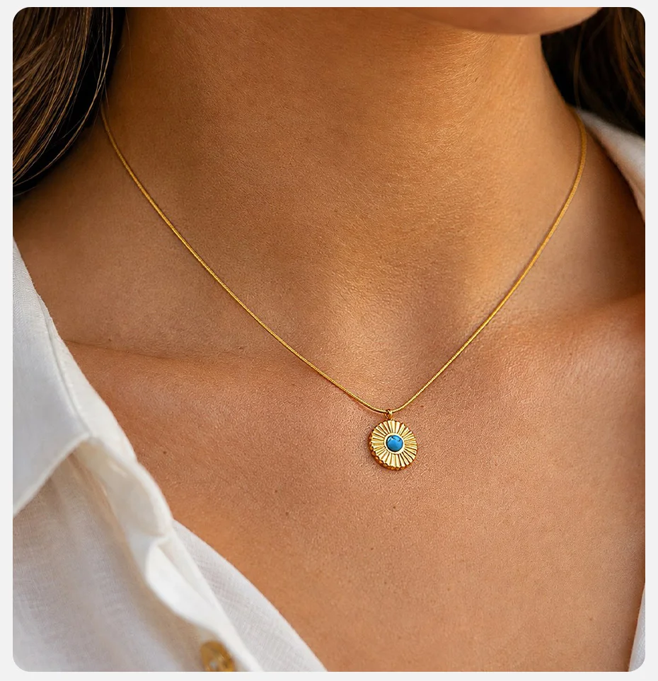 Vnox Vintage Böses-Auge-Anhänger-Halsketten für Frauen, vergoldeter Edelstahl, Türkis-Schlangenkette, Anhänger, Alltagsschmuck – Detail 3
