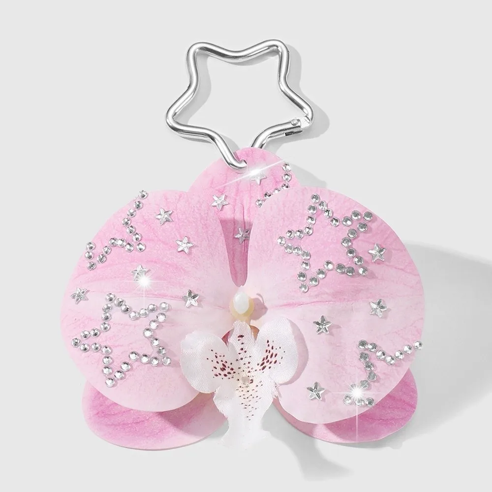 Simulation Butterfly Orchid Orchid Lily Keychain Rhinestone Pearl Simulation Flower Keychain Flower Keyring Backpack Hangings