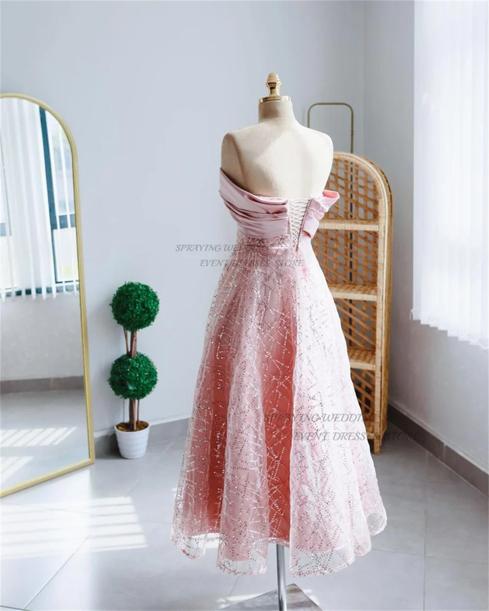 SPRAYING Luxury Prom Gown Off the Shoulder Ankle-Length Vestidos Para Eventos Especiales Lace-up A-line Evening Party Dresses