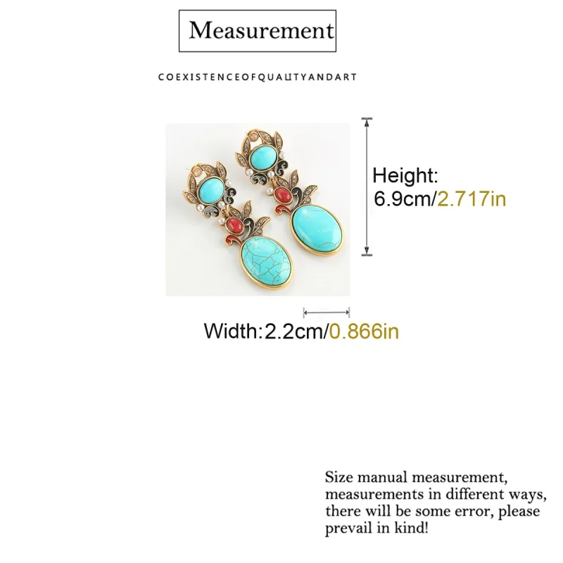 Vintage Turquoise Earrings Drop Dangle For Women Flower Sea Blue Natural Stone Gold Color Jewelry Designer 2025 Accessories New