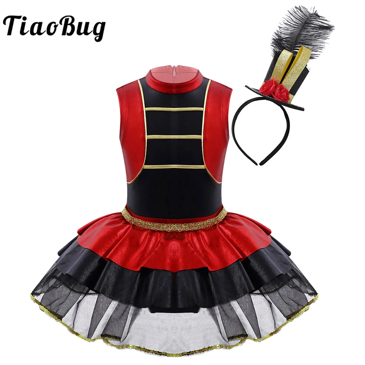 

Kids Girls Tutu Ballet Dance Dress Halloween Circus Ringmaster Costume Dancewear Sequins Mesh Leotard Christmas Fancy Outfit