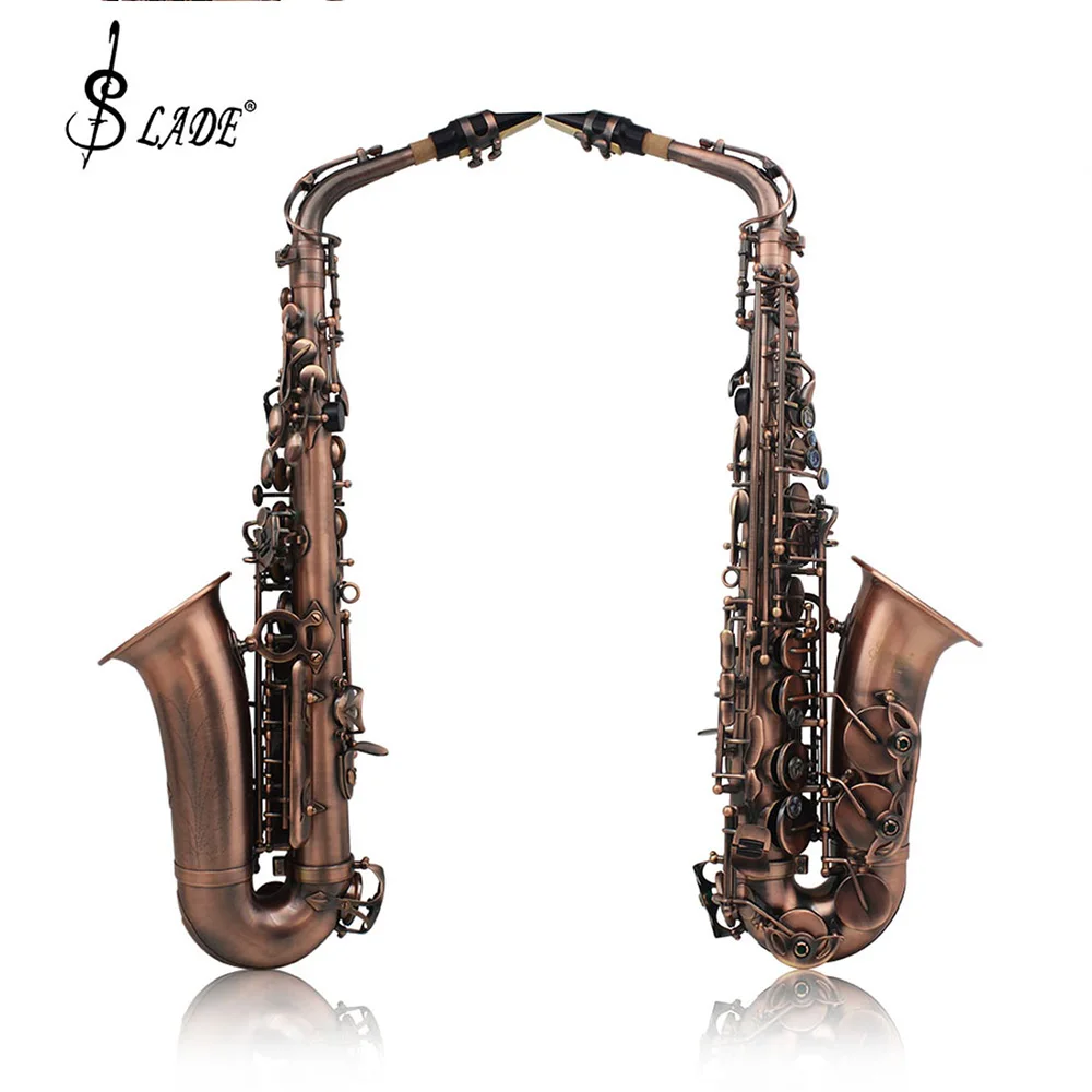 Professional Red Bronze Bend Eb E-flat Alto Saxophone Sax Abalone Shell Key Carve Pattern Case Gloves Cleaning Cloth Straps Brus